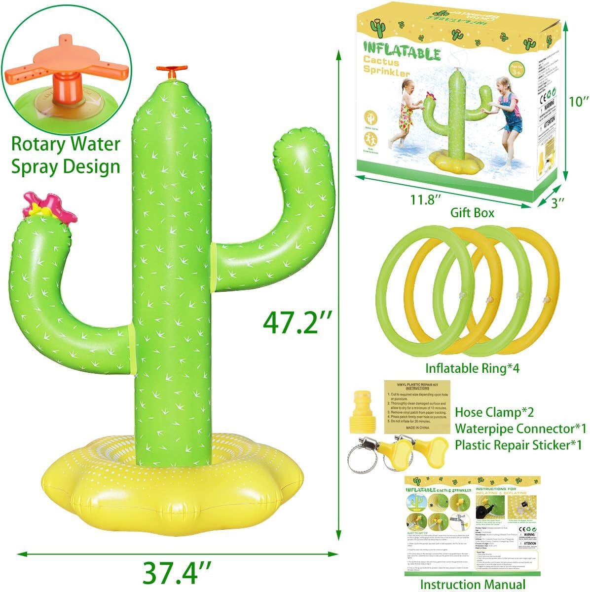 Inflatable Cactus Water Sprinkler Toy for Kids with 4 Rings - Fun Outdoor Summer Game - Nourishment Tapestry