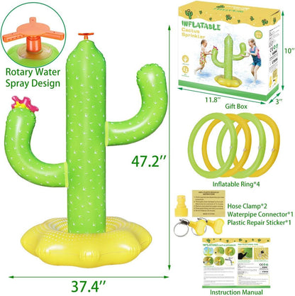 Inflatable Cactus Water Sprinkler Toy for Kids with 4 Rings - Fun Outdoor Summer Game - Nourishment Tapestry