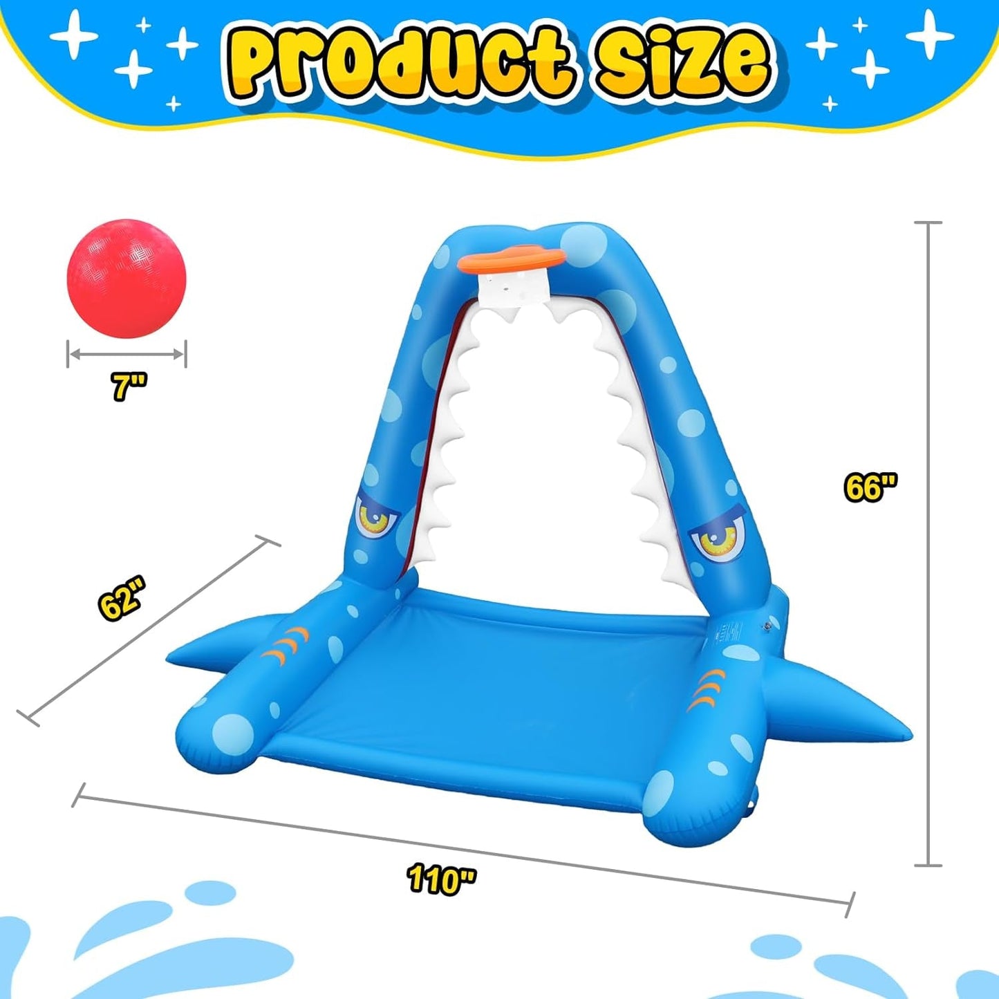 Inflatable Shark Sprinkler Toy with Basketball Hoop for Kids Outdoor Play - Nourishment Tapestry