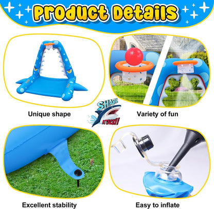 Inflatable Shark Sprinkler Toy with Basketball Hoop for Kids Outdoor Play - Nourishment Tapestry