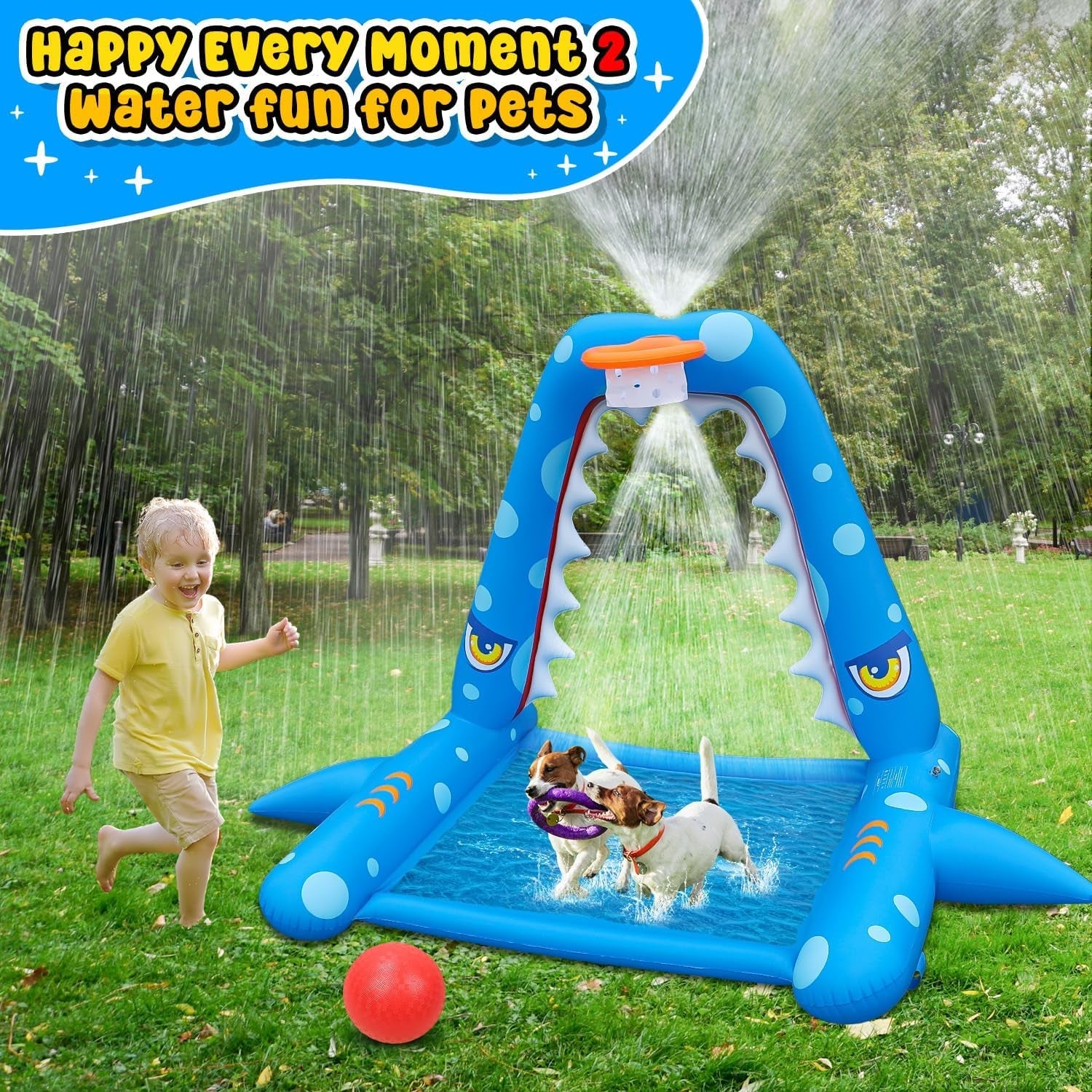 Inflatable Shark Sprinkler Toy with Basketball Hoop for Kids Outdoor Play - Nourishment Tapestry