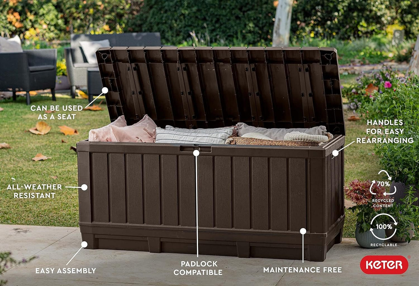 Kentwood 92 - Gallon Resin Deck Box: Stylish Brown Outdoor Storage - Nourishment Tapestry