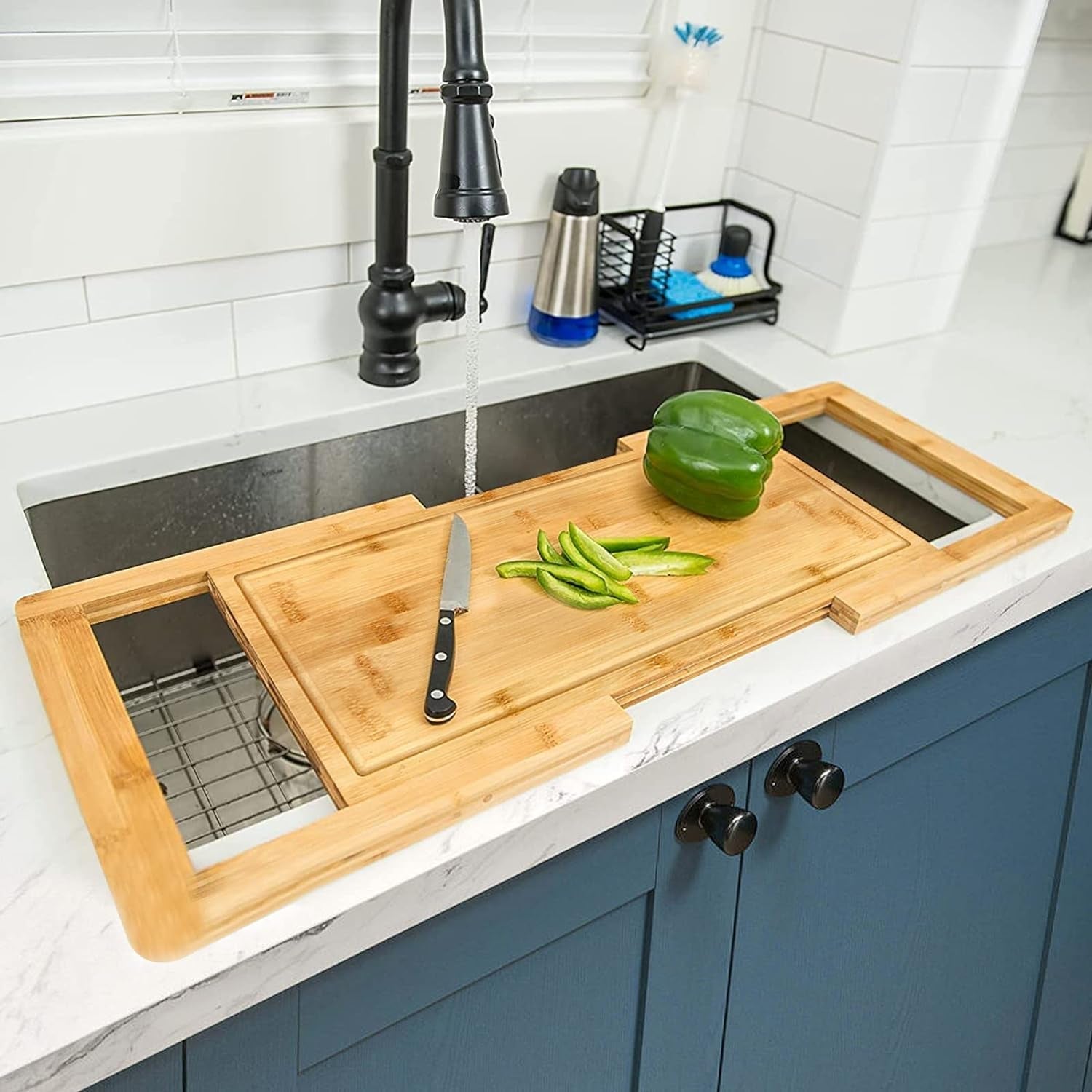 Large Bamboo Cutting Board with Juice Groove: Over Sink Kitchen Essential - Nourishment Tapestry