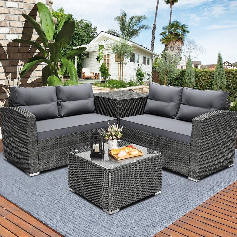 Luxurious 4 - Piece Rattan Patio Set: All - Weather Outdoor Sofa, Cushions, Table & Storage - Ultimate Outdoor Comfort Set - Nourishment Tapestry