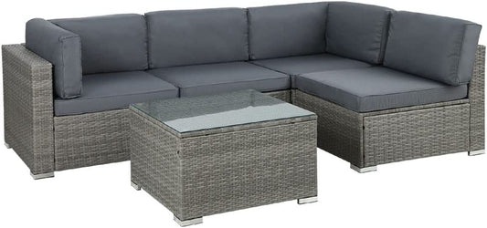 Luxurious Grey Wicker Patio Set: 4 - Piece Outdoor Furniture Set - Nourishment Tapestry