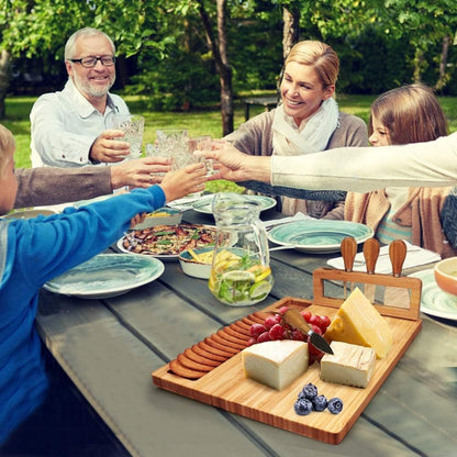 Luxury Bamboo Charcuterie Board Set with 4 Steel Knives: Ideal Wedding & Housewarming Gift - Nourishment Tapestry