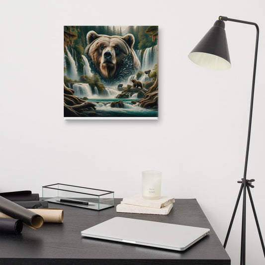 Majestic Bear Waterfall Canvas: Abstract Nature Wall Art for Modern Home Decor - Shop Now - Nourishment Tapestry