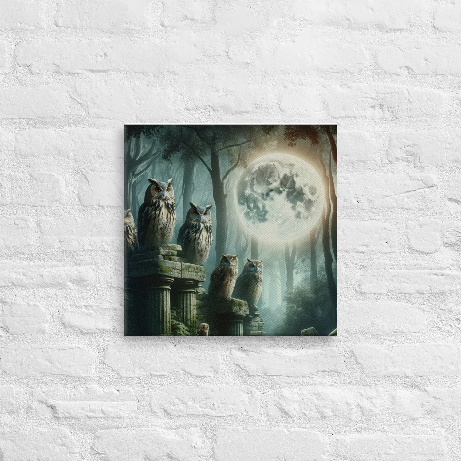 Majestic Owl Council Canvas: Enchanting Nature Wall Art - Stunning Wildlife Painting for Home Decor - Nourishment Tapestry