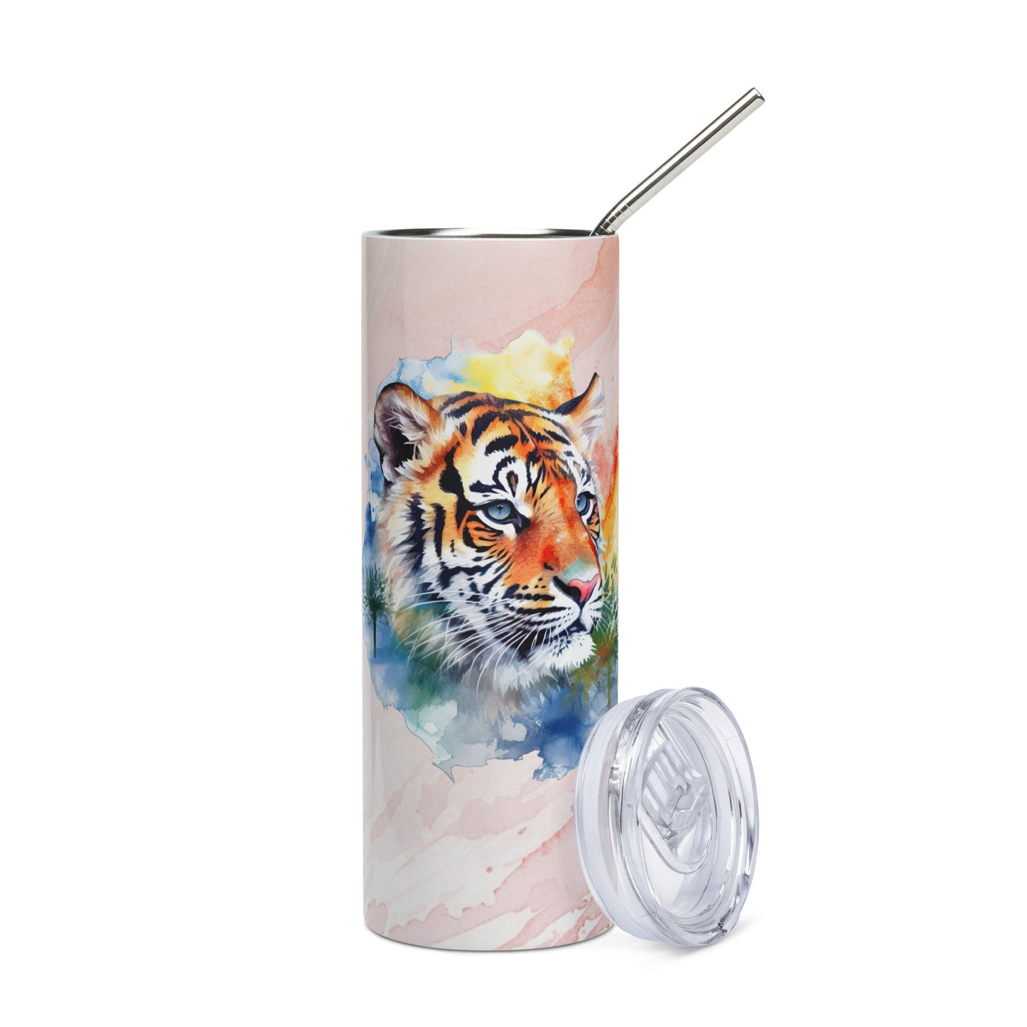 Majestic Tiger Tumbler: 20oz Insulated Stainless Steel Travel Mug - Stunning Watercolor Art Design - Nourishment Tapestry