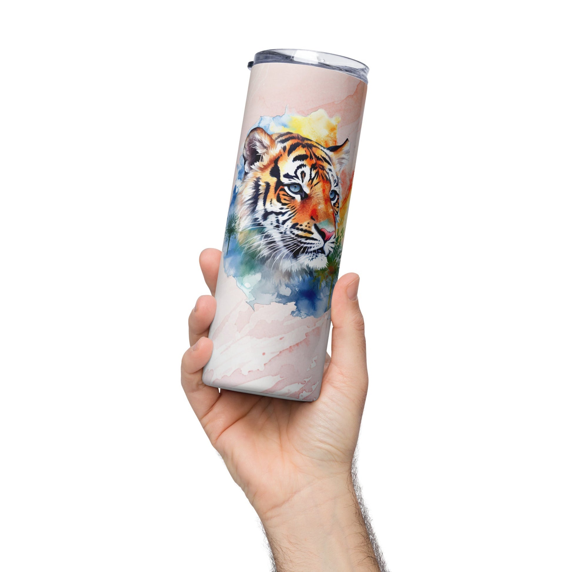 Majestic Tiger Tumbler: 20oz Insulated Stainless Steel Travel Mug - Stunning Watercolor Art Design - Nourishment Tapestry