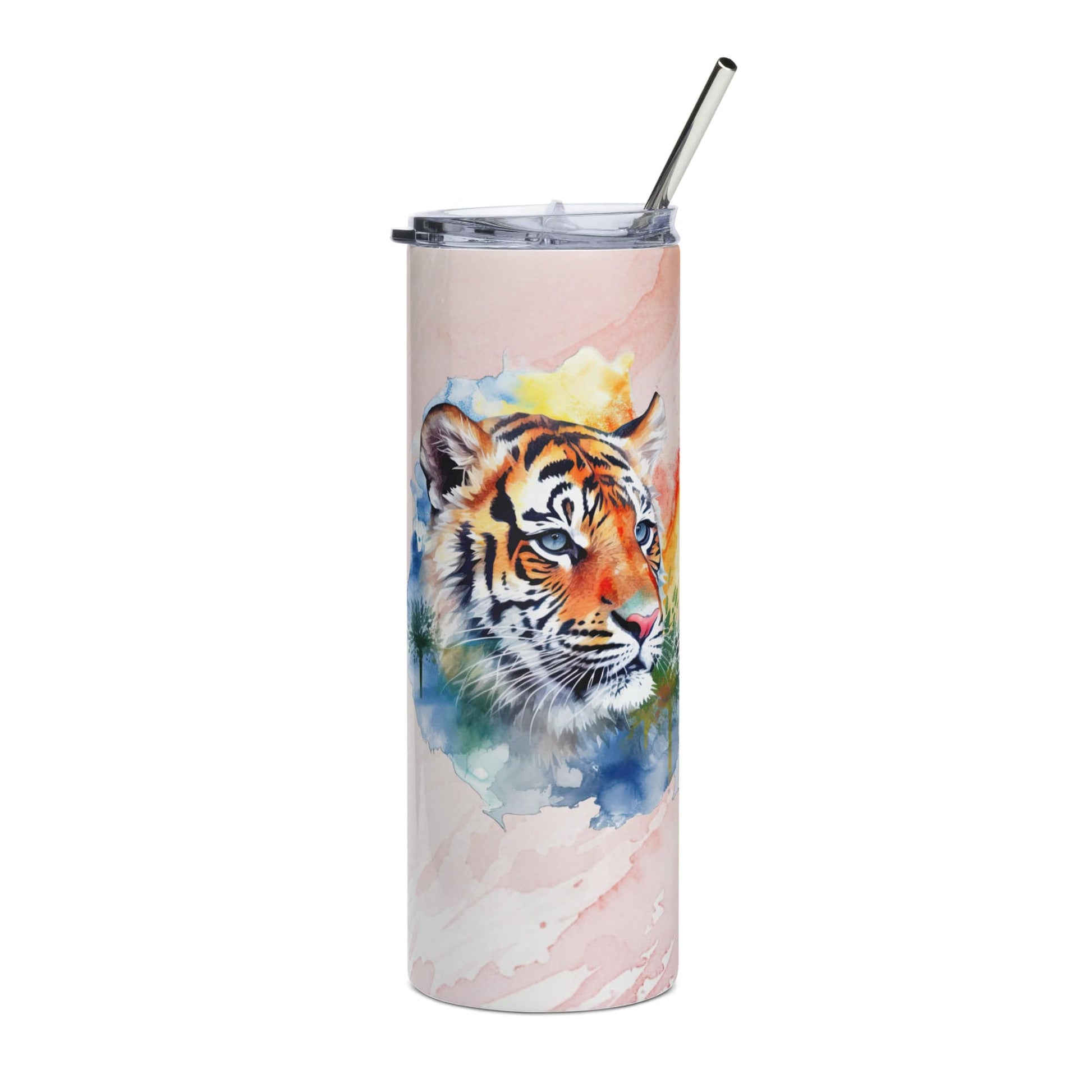 Majestic Tiger Tumbler: 20oz Insulated Stainless Steel Travel Mug - Stunning Watercolor Art Design - Nourishment Tapestry