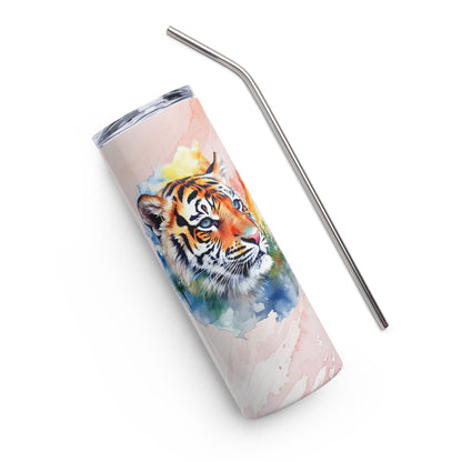 Majestic Tiger Tumbler: 20oz Insulated Stainless Steel Travel Mug - Stunning Watercolor Art Design - Nourishment Tapestry