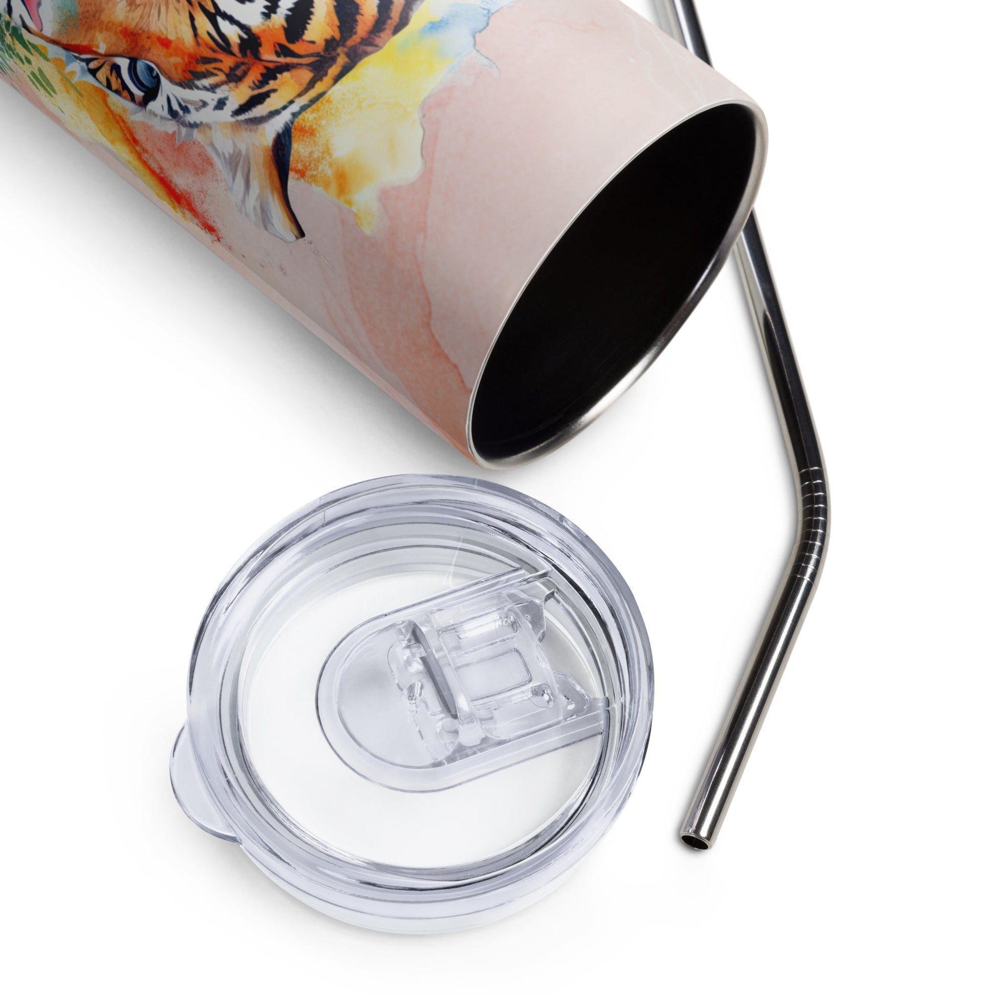 Majestic Tiger Tumbler: 20oz Insulated Stainless Steel Travel Mug - Stunning Watercolor Art Design - Nourishment Tapestry