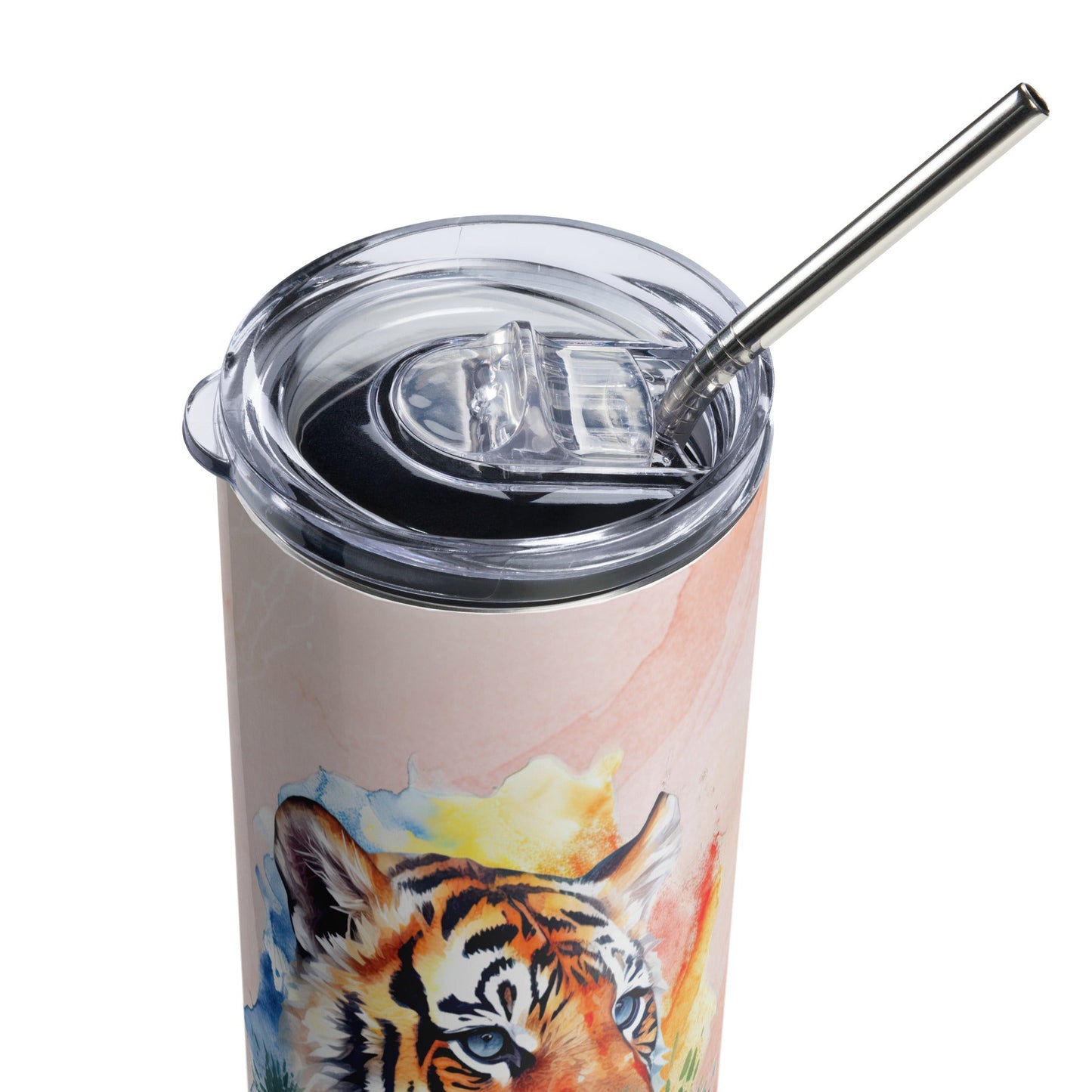 Majestic Tiger Tumbler: 20oz Insulated Stainless Steel Travel Mug - Stunning Watercolor Art Design - Nourishment Tapestry