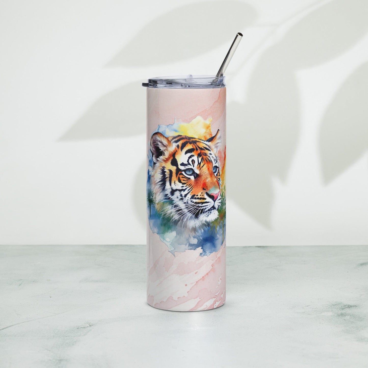 Majestic Tiger Tumbler: 20oz Insulated Stainless Steel Travel Mug - Stunning Watercolor Art Design - Nourishment Tapestry