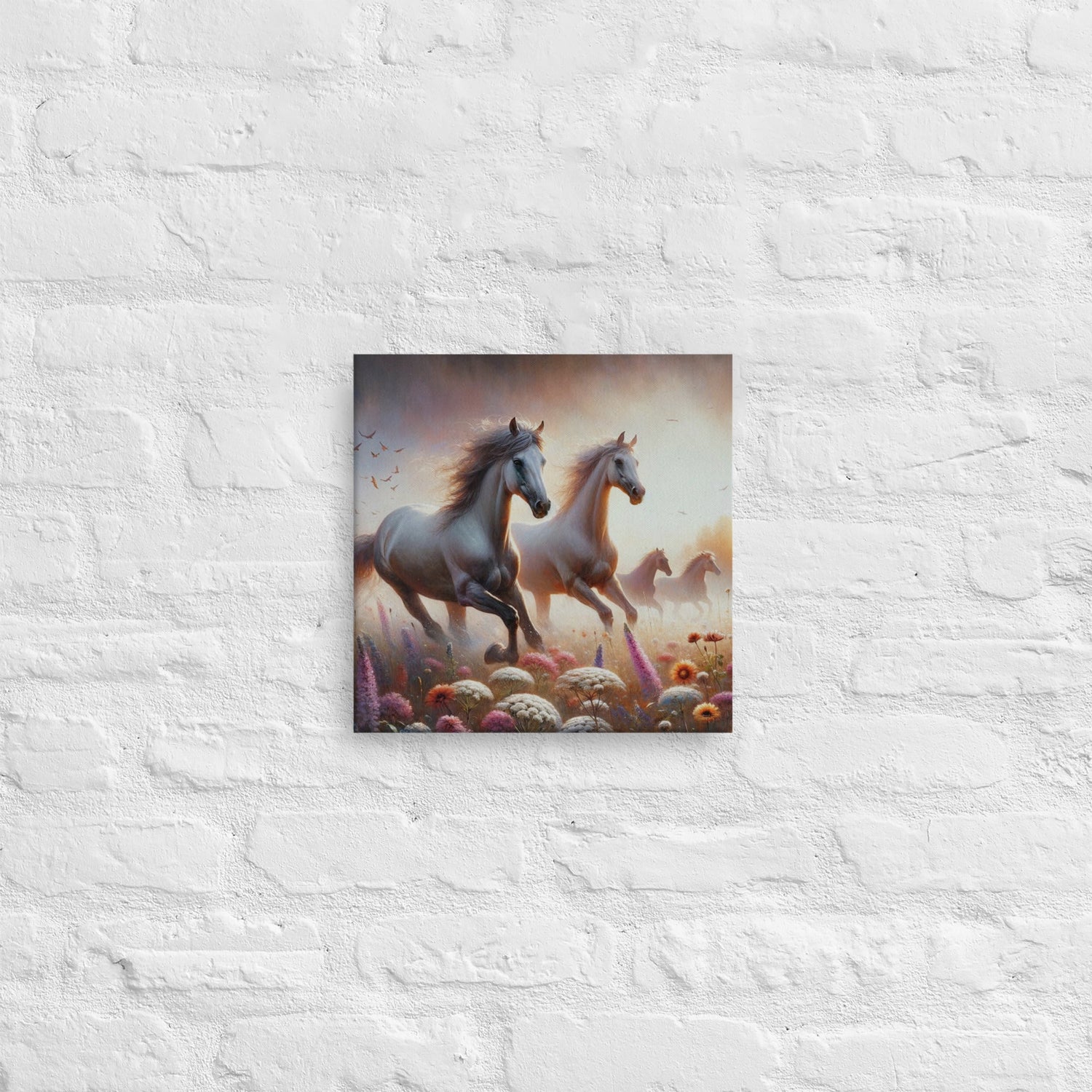 Majestic White Horses Canvas: Elegant Wall Art for Modern Home Decor - Nourishment Tapestry