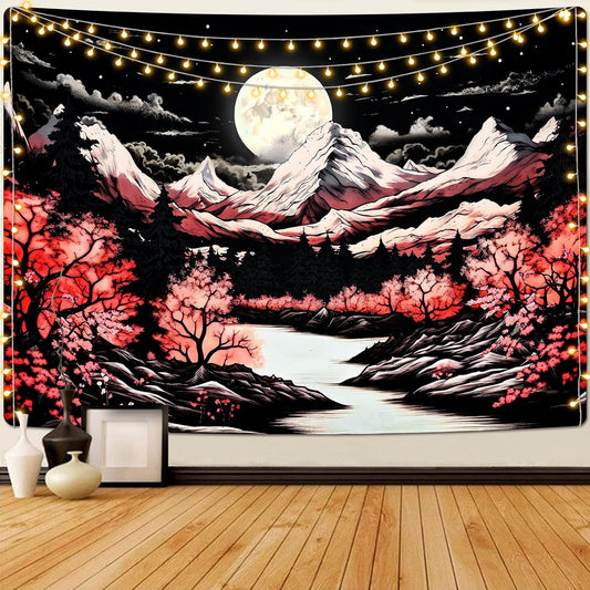 "Mystical Moonlit Mountain Tapestry - Nature - Inspired Wall Decor for Bedroom and Dorm - 150x130cm" - Nourishment Tapestry