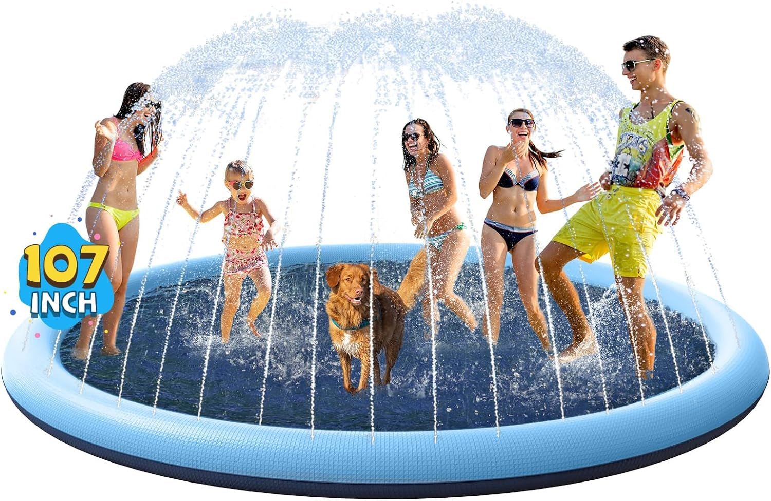 Non - Slip Splash Pad for Kids and Pets - Summer Water Toy for Outdoor Fun (107 Inch, Blue&Blue) - Nourishment Tapestry