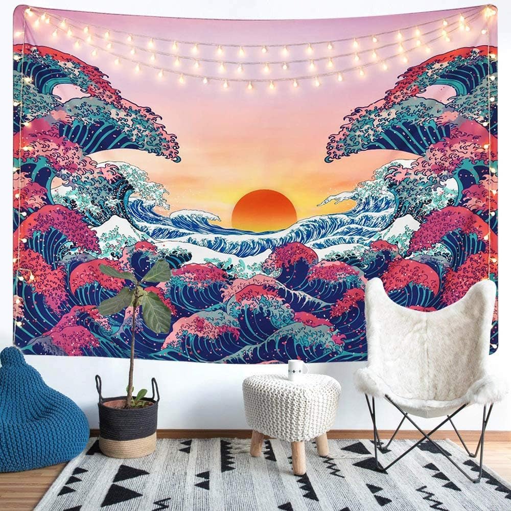 Ocean Wave Sunset Wall Tapestry - Large Nature Home Decor for Living Room and Bedroom - M (130cmx150cm) - Nourishment Tapestry