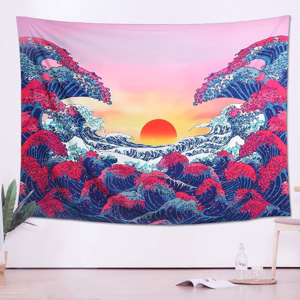 Ocean Wave Sunset Wall Tapestry - Large Nature Home Decor for Living Room and Bedroom - M (130cmx150cm) - Nourishment Tapestry