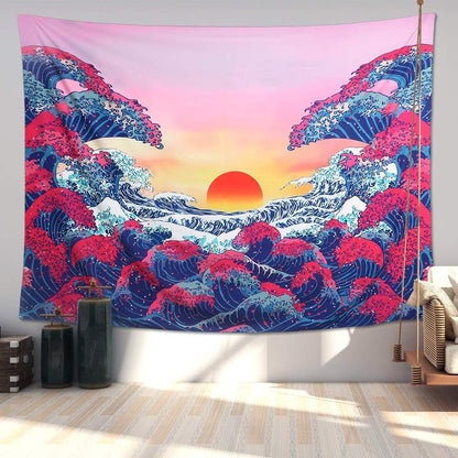 Ocean Wave Sunset Wall Tapestry - Large Nature Home Decor for Living Room and Bedroom - M (130cmx150cm) - Nourishment Tapestry