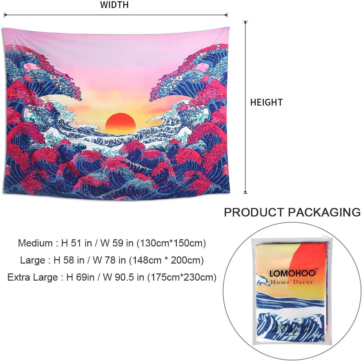 Ocean Wave Sunset Wall Tapestry - Large Nature Home Decor for Living Room and Bedroom - M (130cmx150cm) - Nourishment Tapestry