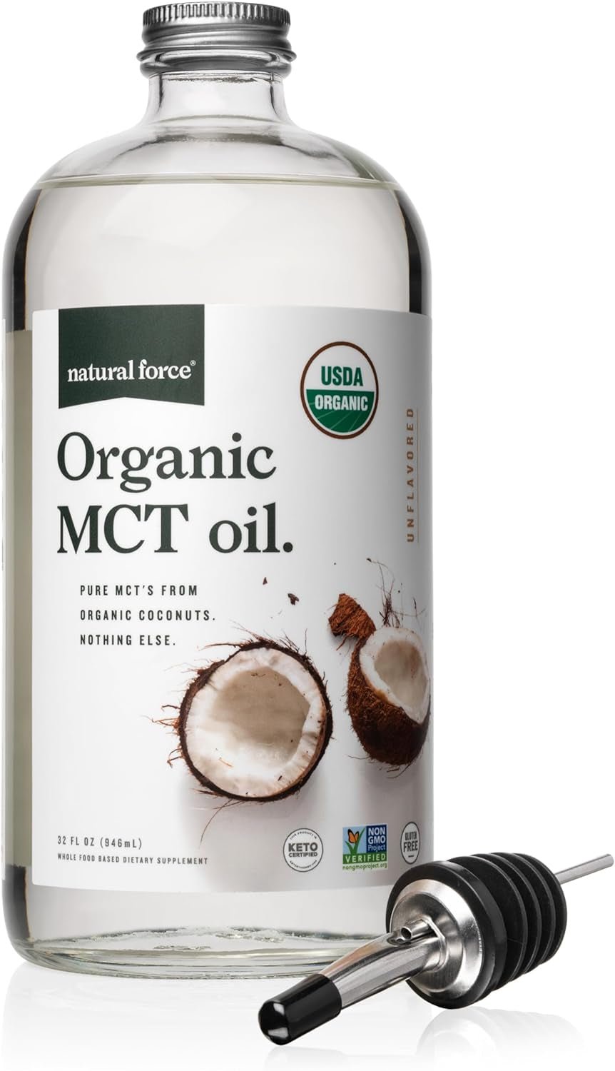 "Organic Keto MCT Oil - Pure Coconut MCTs in Glass Bottle - 32oz" - Nourishment Tapestry