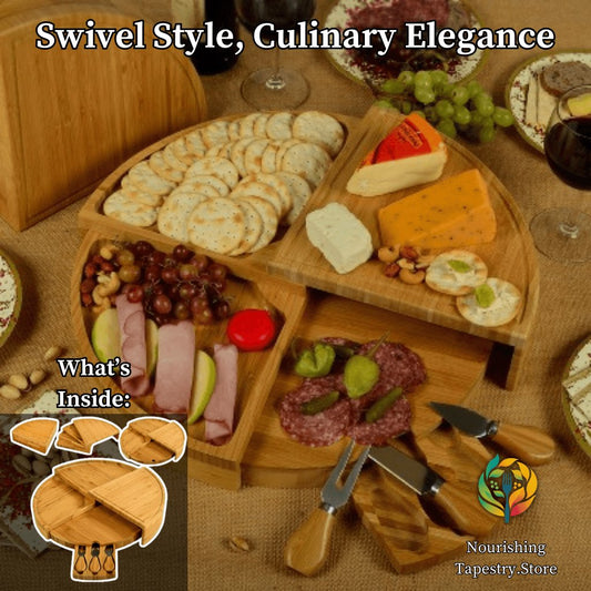 Patented Swivel Bamboo Cheese Board Set: Elevate Entertaining! - Nourishment Tapestry