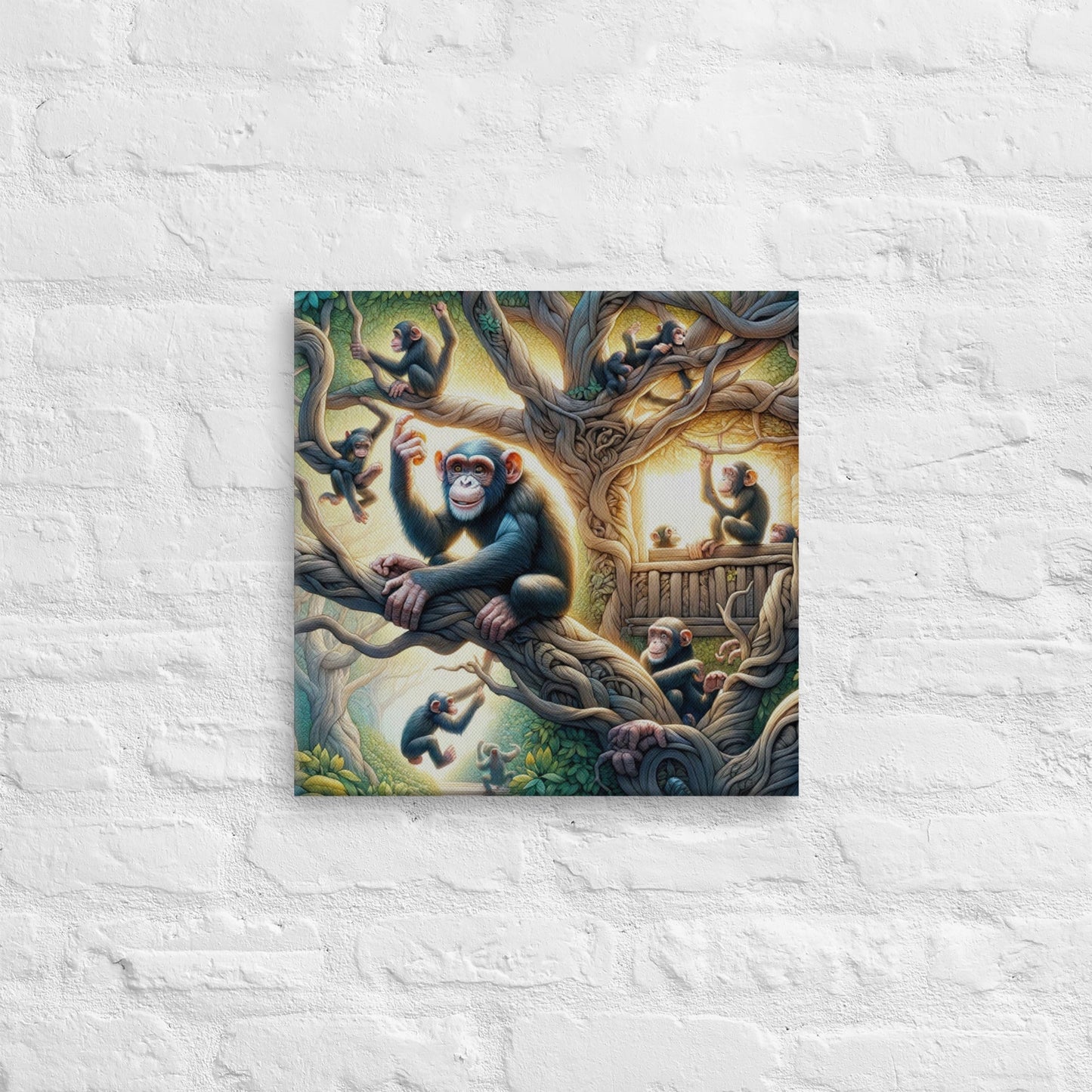 Playful Monkey Canvas: Vibrant Jungle Nursery Wall Art for Kids Room - Nourishment Tapestry