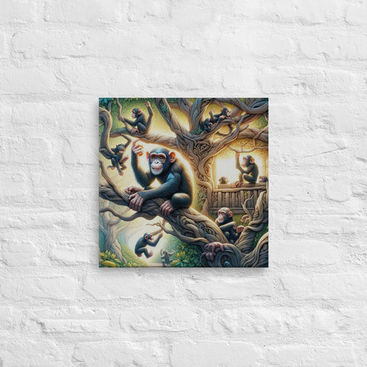 Playful Monkey Canvas: Vibrant Jungle Nursery Wall Art for Kids Room - Nourishment Tapestry