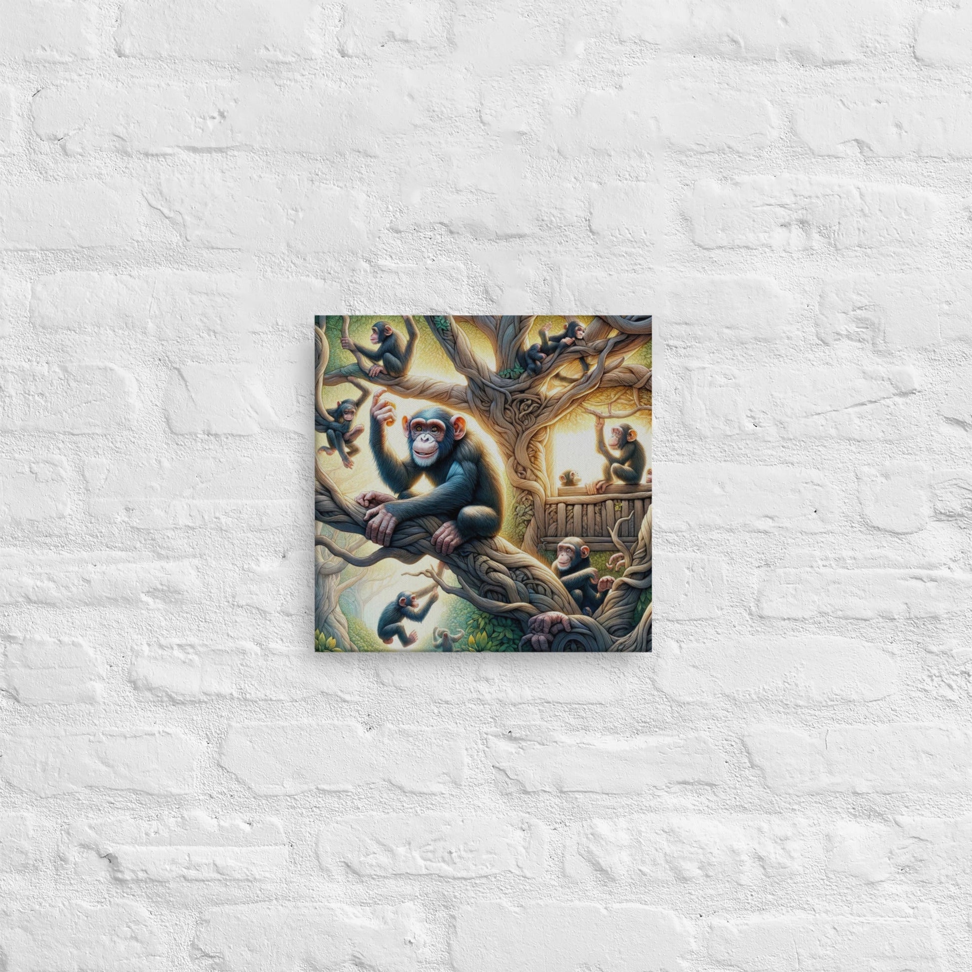 Playful Monkey Canvas: Vibrant Jungle Nursery Wall Art for Kids Room - Nourishment Tapestry