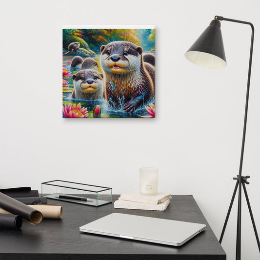 Playful Otter Canvas Art: Wildlife Decor for Home & Office - Bring Nature Indoors - Nourishment Tapestry