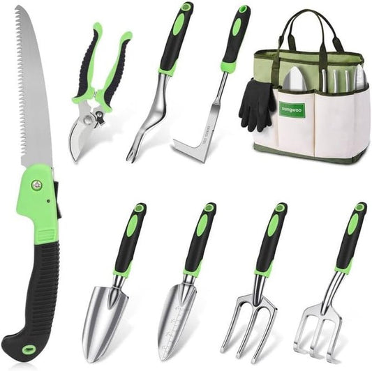 Premium 10 - Piece Garden Tool Set with Ergonomic Comfort and Durable Tote - Ideal Gardening Gift - Nourishment Tapestry