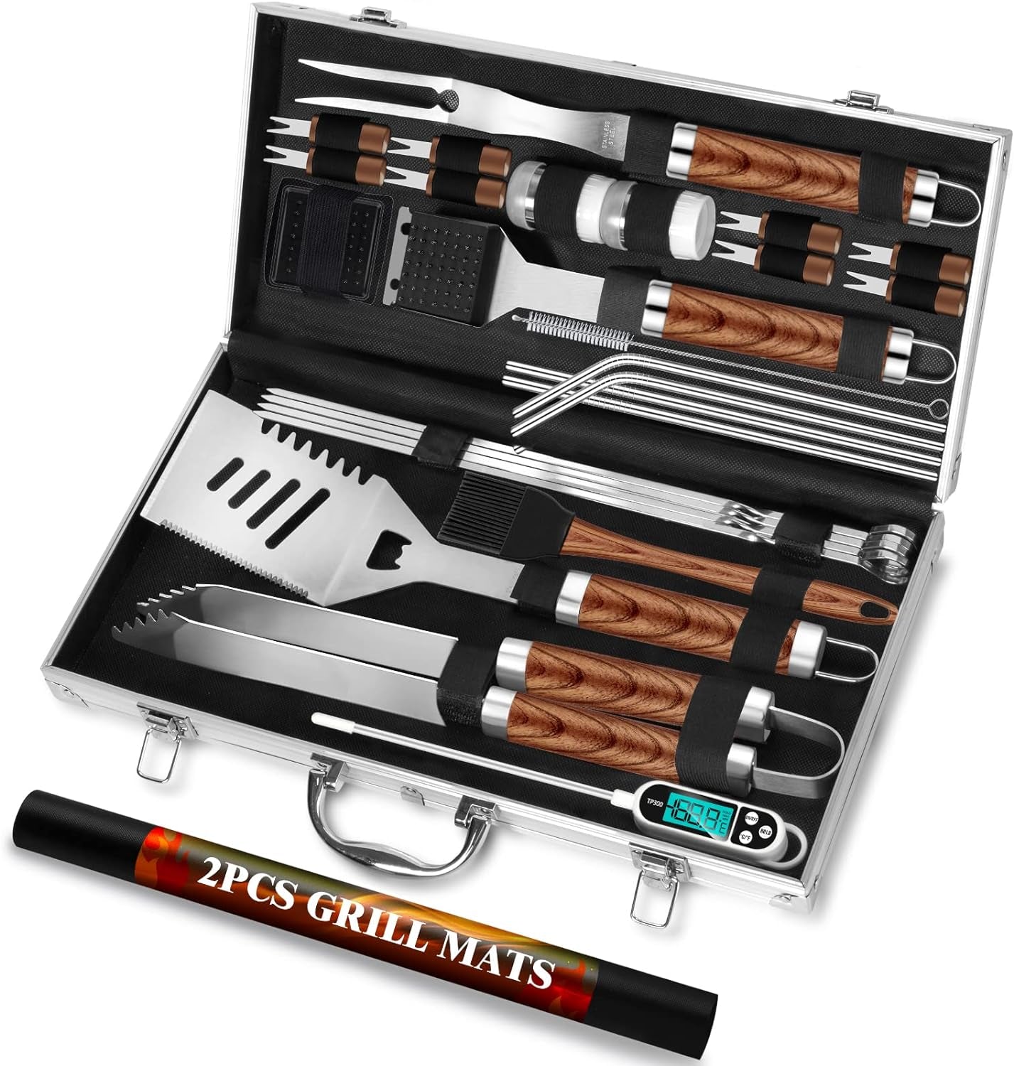 Premium 30 - Piece BBQ Grill Tool Set with Thermometer & Travel Case - Ideal Gift for Men & Dads - Nourishment Tapestry