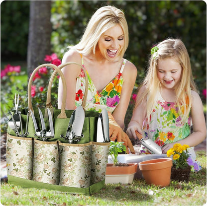 Premium 9 - Piece Garden Tool Set for Women Gardeners with Tote Bag - Nourishment Tapestry