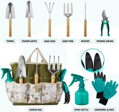 Premium 9 - Piece Garden Tool Set - Rust - Proof, Heavy - Duty Kit with Organizer for Women Gardeners - Nourishment Tapestry