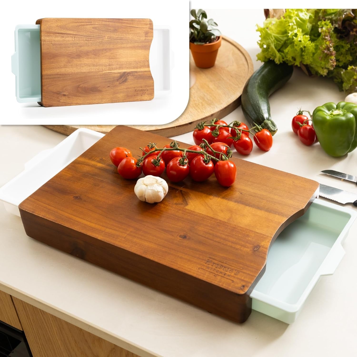 Premium Acacia Wood Cutting Board with Slide - Out Trays: Ultimate Meal Prep Station - Nourishment Tapestry