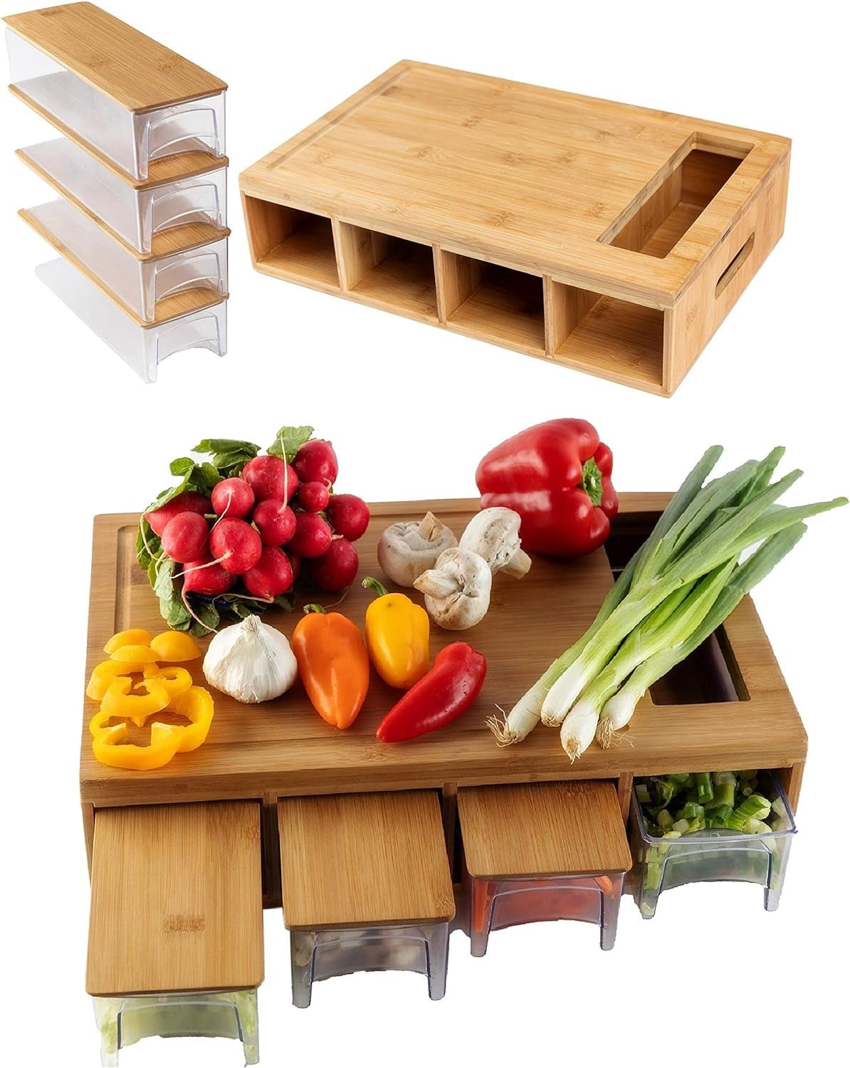 Premium Bamboo Cutting Board Set with XL Board, Storage Containers & Organizer - Ultimate Kitchen Prep Station - Nourishment Tapestry