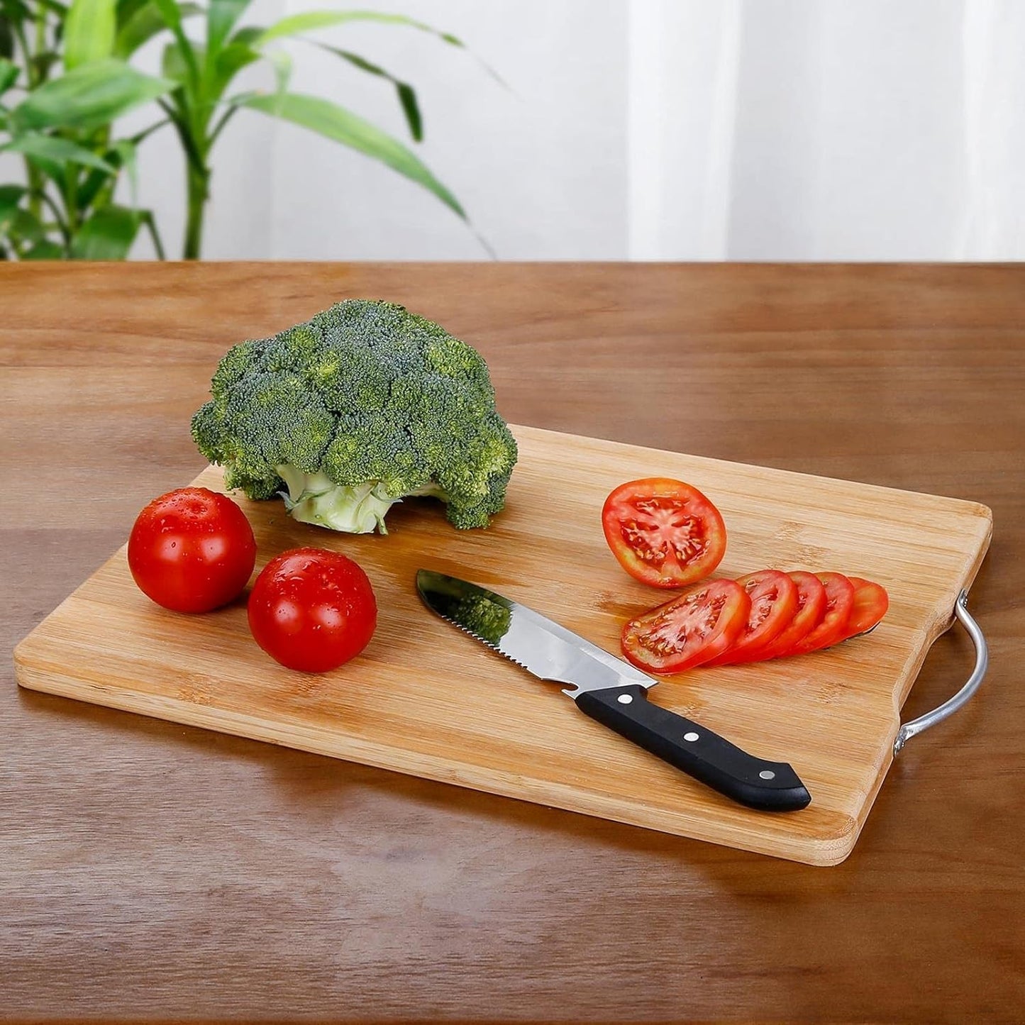 Premium Bamboo Cutting Board with Steel Handle - Medium Size for Meats, Veggies, Cheese - Nourishment Tapestry