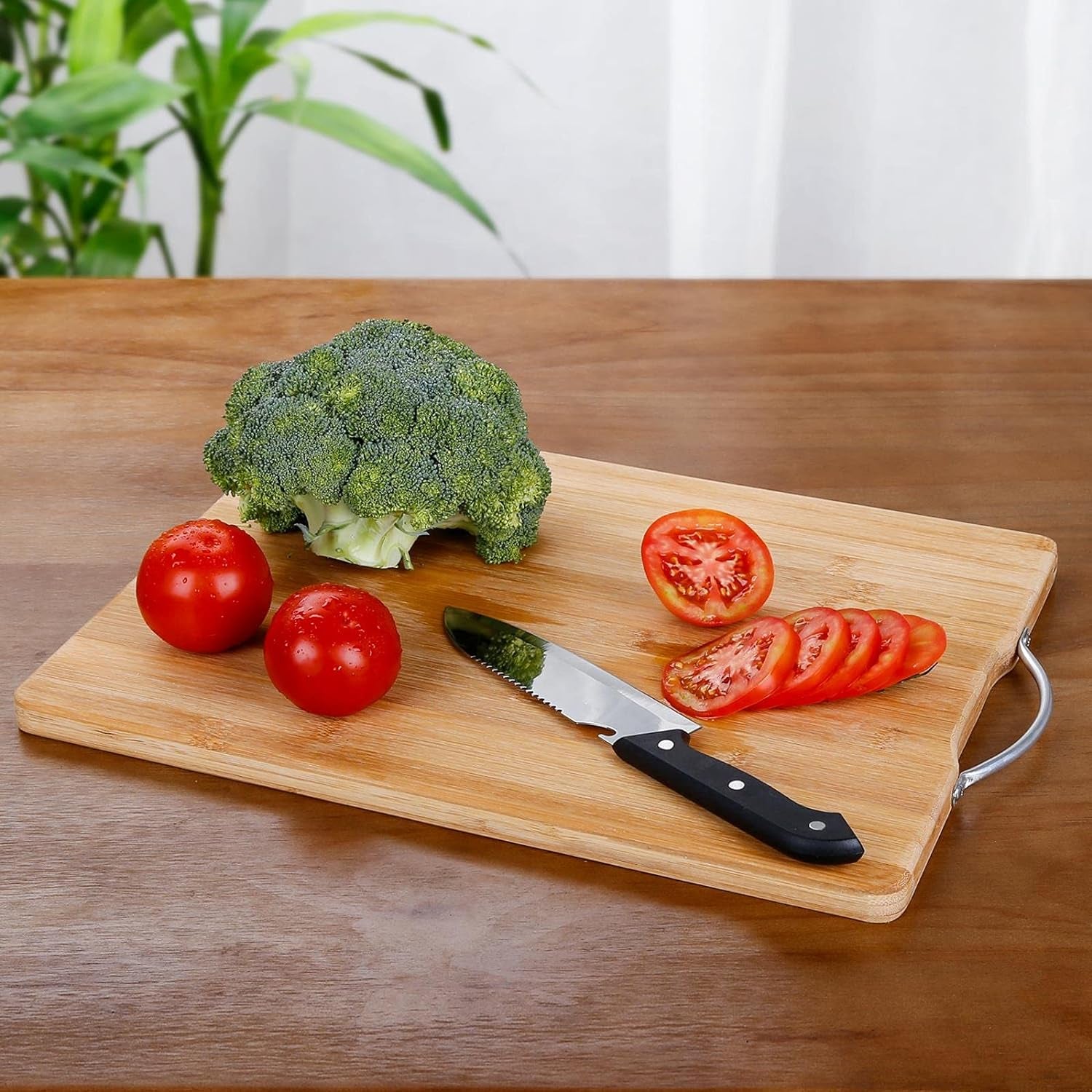 Premium Bamboo Cutting Board with Steel Handle - Medium Size for Meats, Veggies, Cheese - Nourishment Tapestry