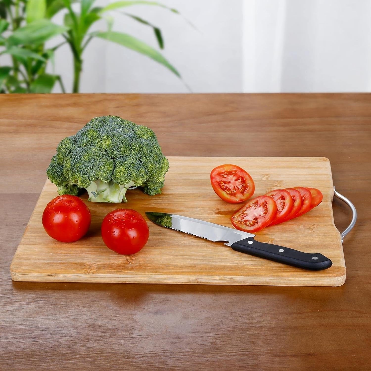 Premium Bamboo Cutting Board with Steel Handle - Medium Size for Meats, Veggies, Cheese - Nourishment Tapestry