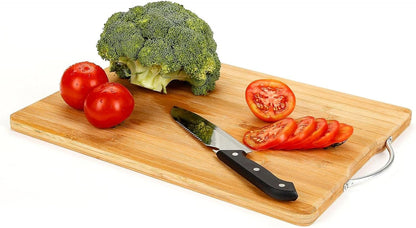 Premium Bamboo Cutting Board with Steel Handle - Medium Size for Meats, Veggies, Cheese - Nourishment Tapestry