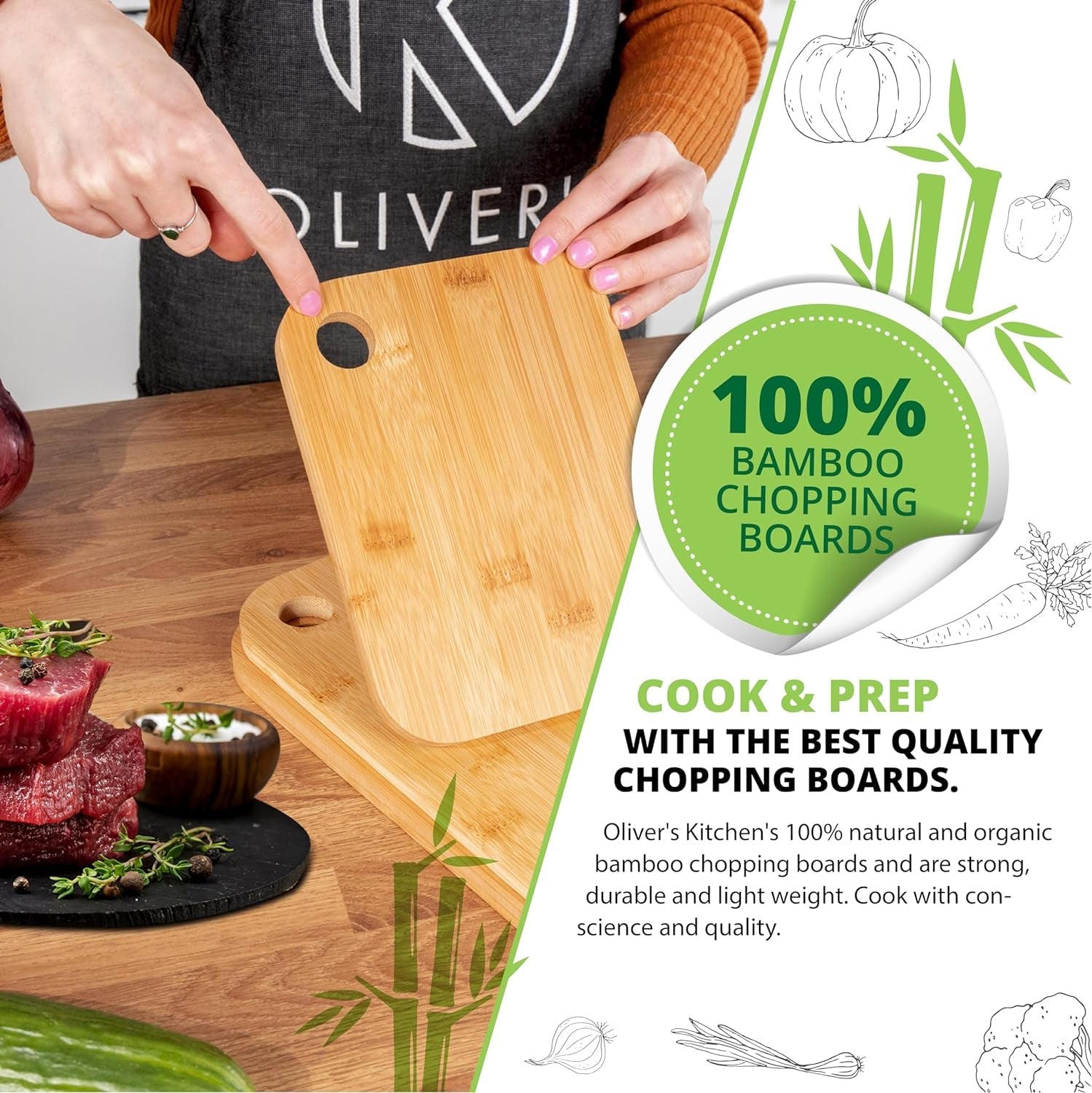 Premium Organic Bamboo Cutting Board Set: Eco - Friendly 3 - Piece Kitchen Essential - Nourishment Tapestry