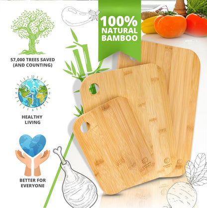 Premium Organic Bamboo Cutting Board Set: Eco - Friendly 3 - Piece Kitchen Essential - Nourishment Tapestry