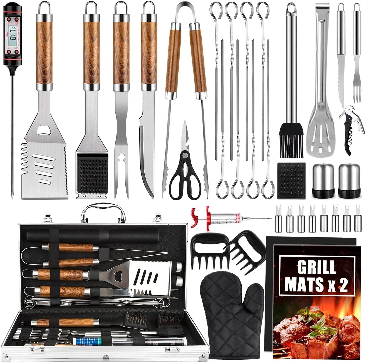 Professional 38 - Piece BBQ Grill Tool Set: Stainless Steel Utensils with Aluminum Case - Nourishment Tapestry