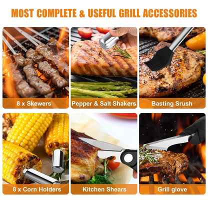 Professional 38 - Piece BBQ Grill Tool Set: Stainless Steel Utensils with Aluminum Case - Nourishment Tapestry