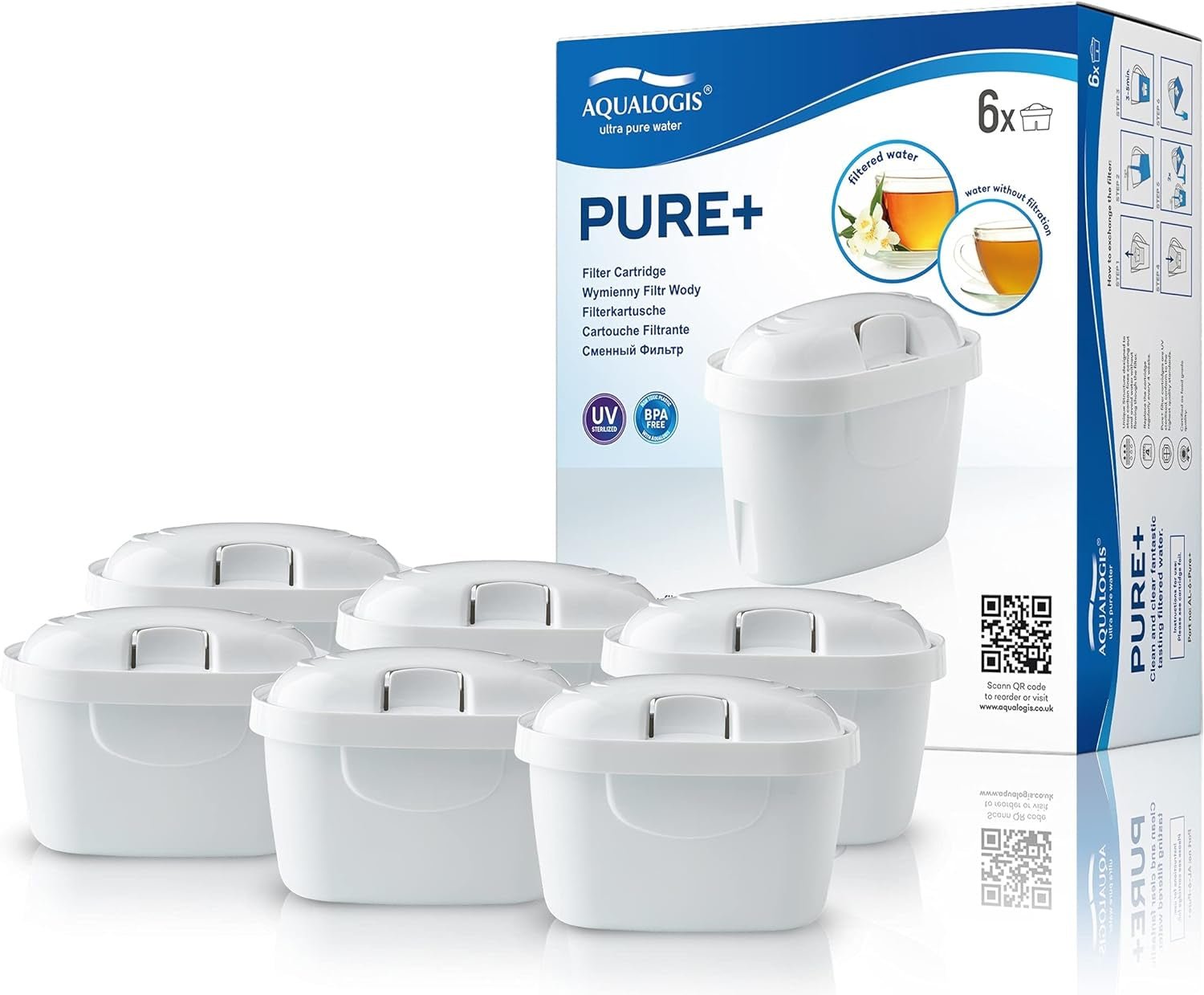 Pure+ Water Filter Cartridge (6 Pack) Compatible with Maxtra & Maxtra+ Plus - Fits Aluna, Style, Elemaris, Marella, Fun Jug, Pitcher, Tassimo - Nourishment Tapestry