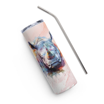 Rugged Rhino 20oz Tumbler: Artistic Watercolor Travel Mug - Leak - Proof & Insulated - Nourishment Tapestry