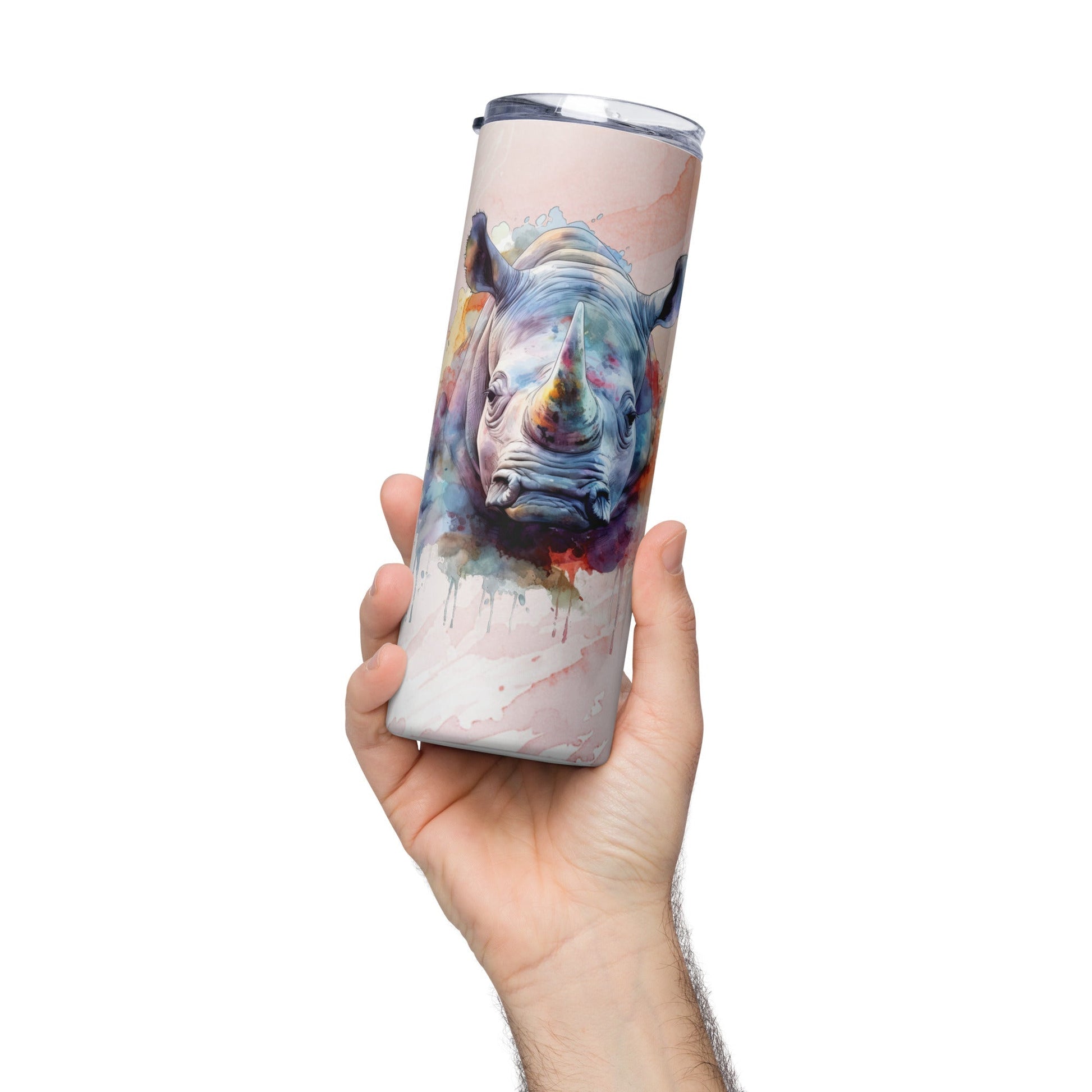 Rugged Rhino 20oz Tumbler: Artistic Watercolor Travel Mug - Leak - Proof & Insulated - Nourishment Tapestry