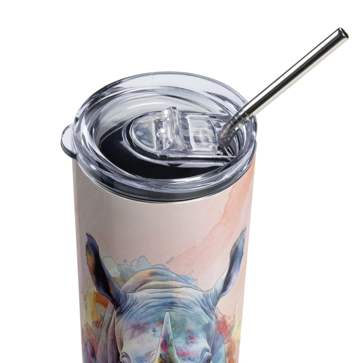 Rugged Rhino 20oz Tumbler: Artistic Watercolor Travel Mug - Leak - Proof & Insulated - Nourishment Tapestry